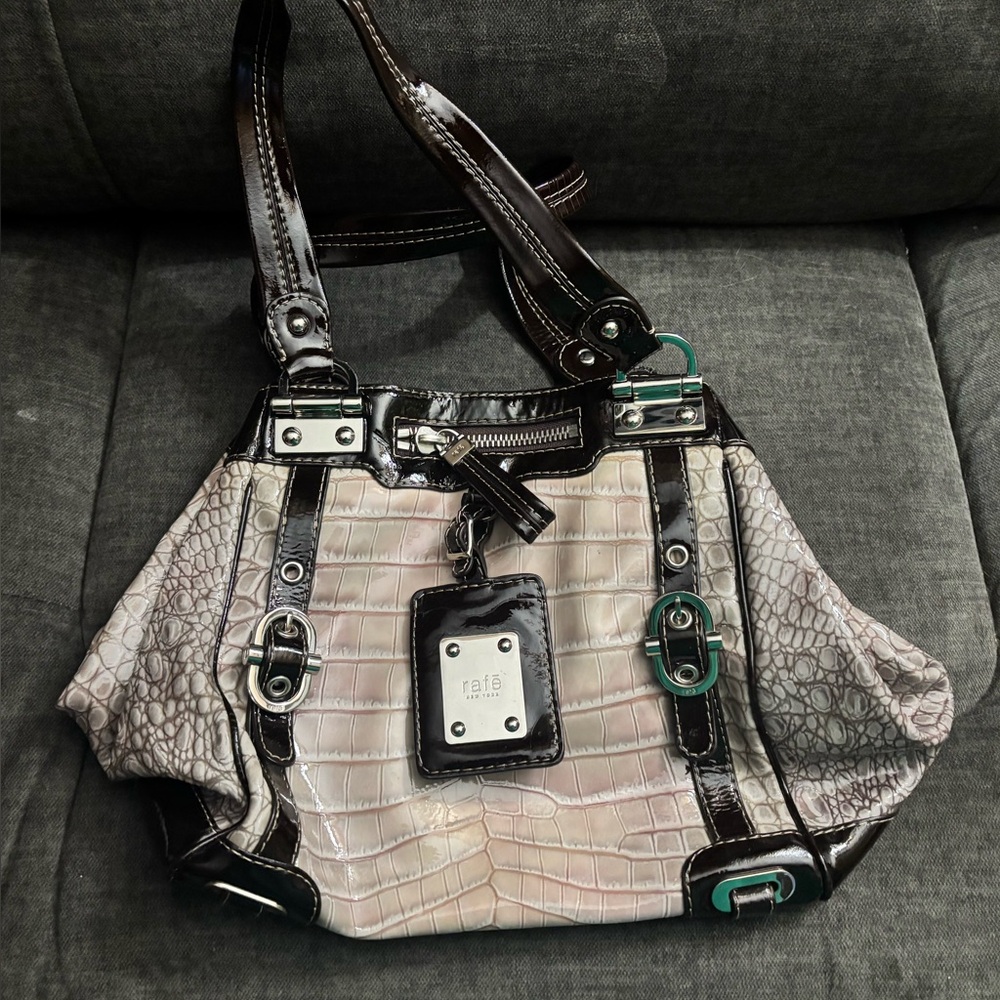 Vintage Rafe New York Shoulder Bag - crocodile pattern in pink, beige, and brown